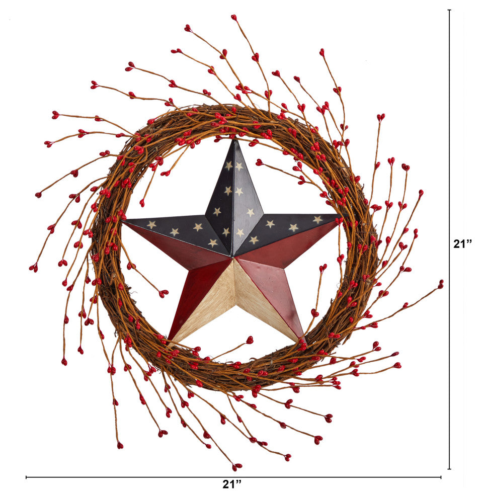 20" Americana Patriotic Star Wreath Red White and Blue