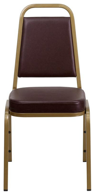 Trapezoidal Back Stacking Banquet Chair in Brown Vinyl - Gold Frame