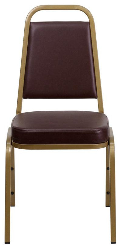 Trapezoidal Back Stacking Banquet Chair in Brown Vinyl - Gold Frame