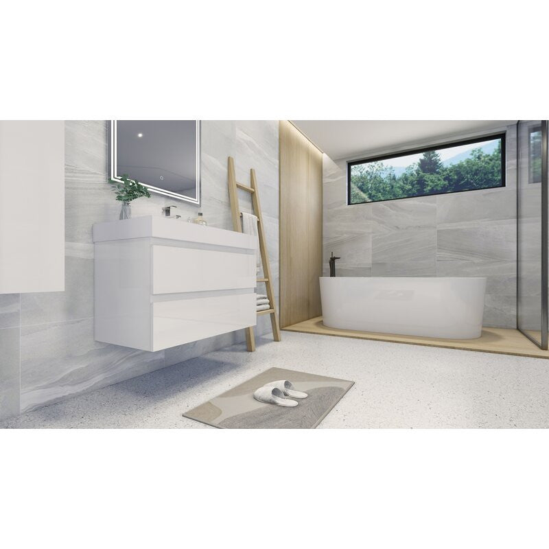 36" Wall Mount Vanity with Reinforced Acrylic Sink, High Gloss White