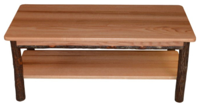 Hickory Solid Wood Coffee Table with Shelf, Natural Finish