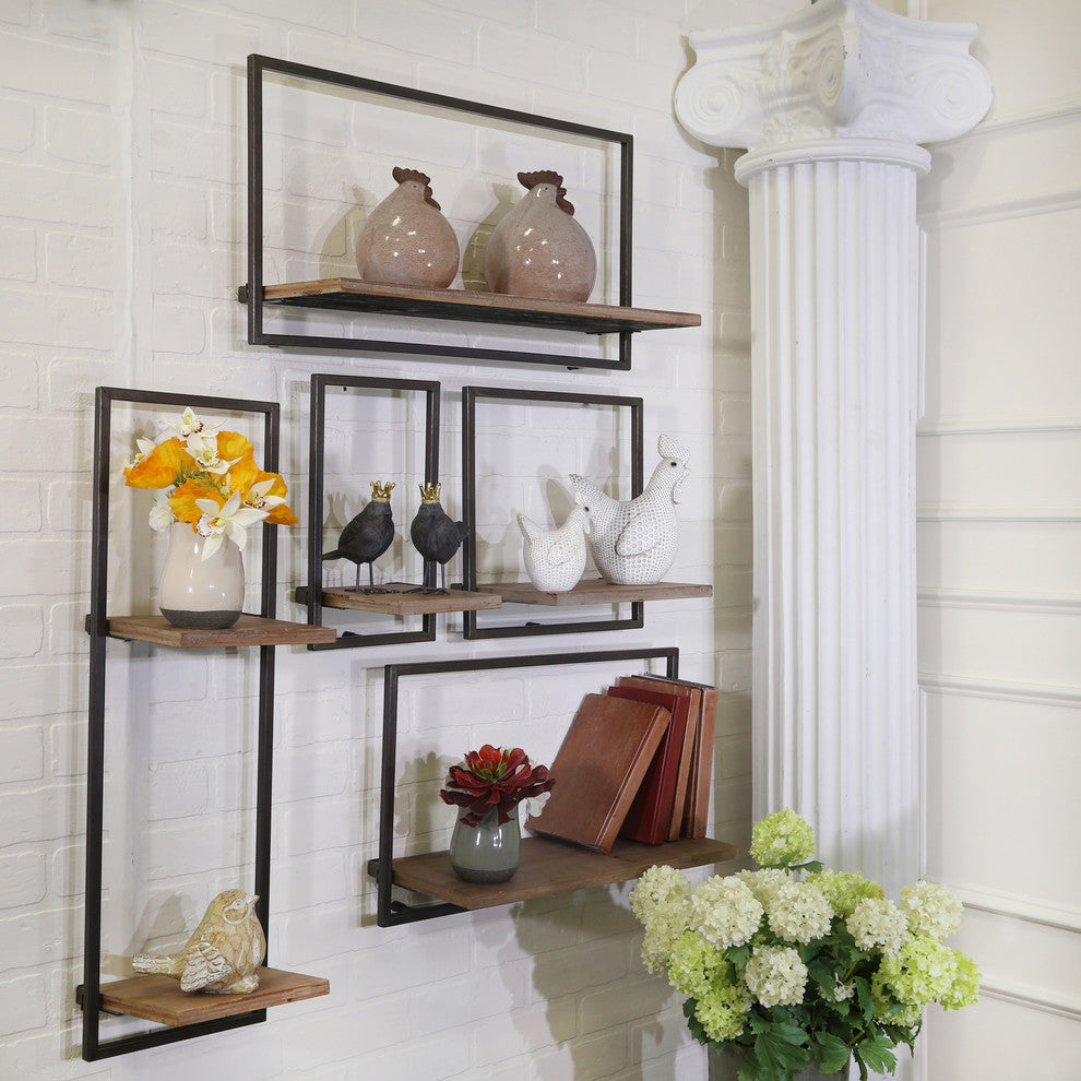 Sagebrook Home Wood/Metal Wall Shelves Organizer, Set of 5