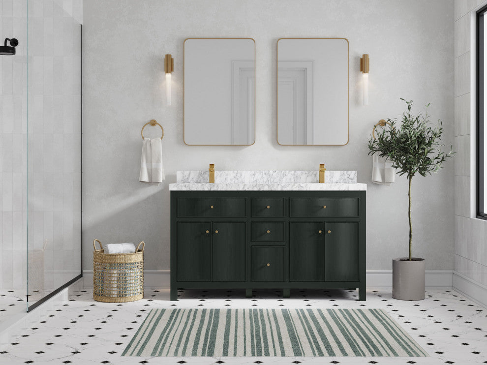 Sonoma 60 Double Bathroom Vanity in Dark Forest Green with 2" Carrara Marble