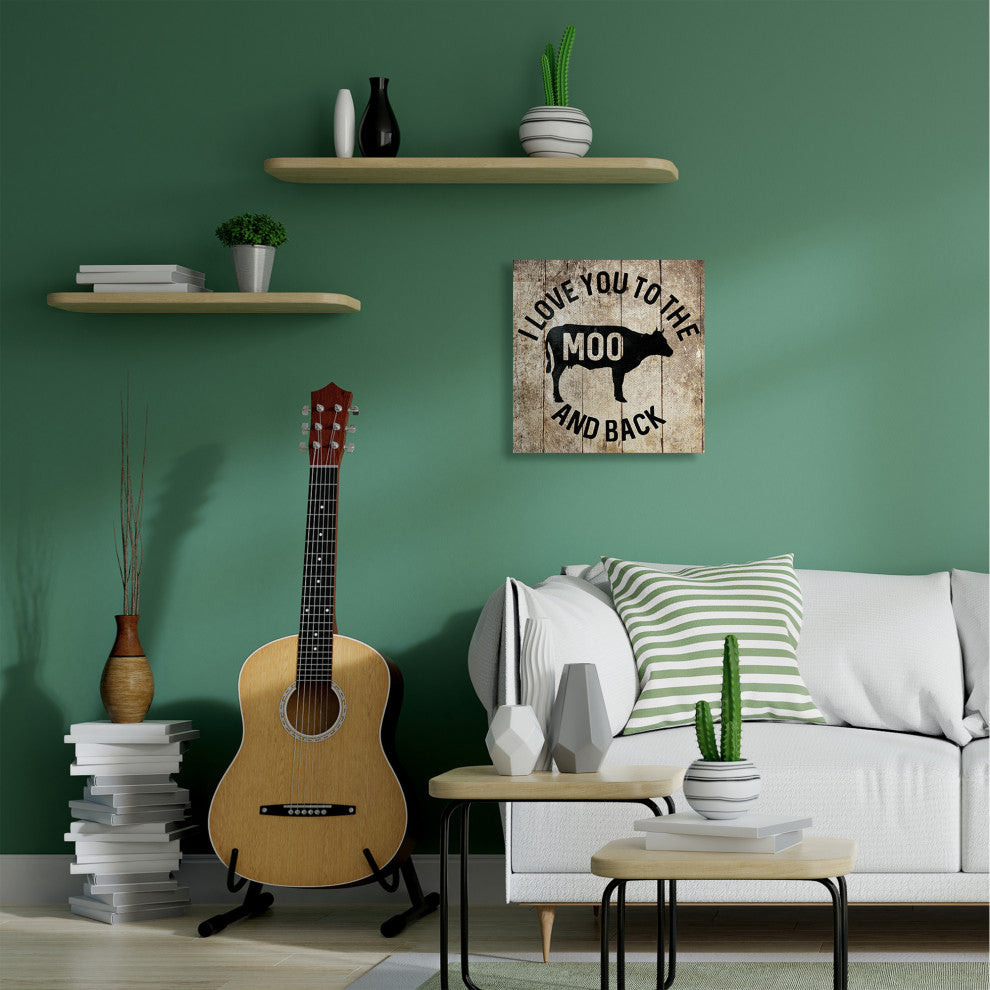 The Moo And Back Funny Cow Farm Wood Texture Word Design, 24"x24"