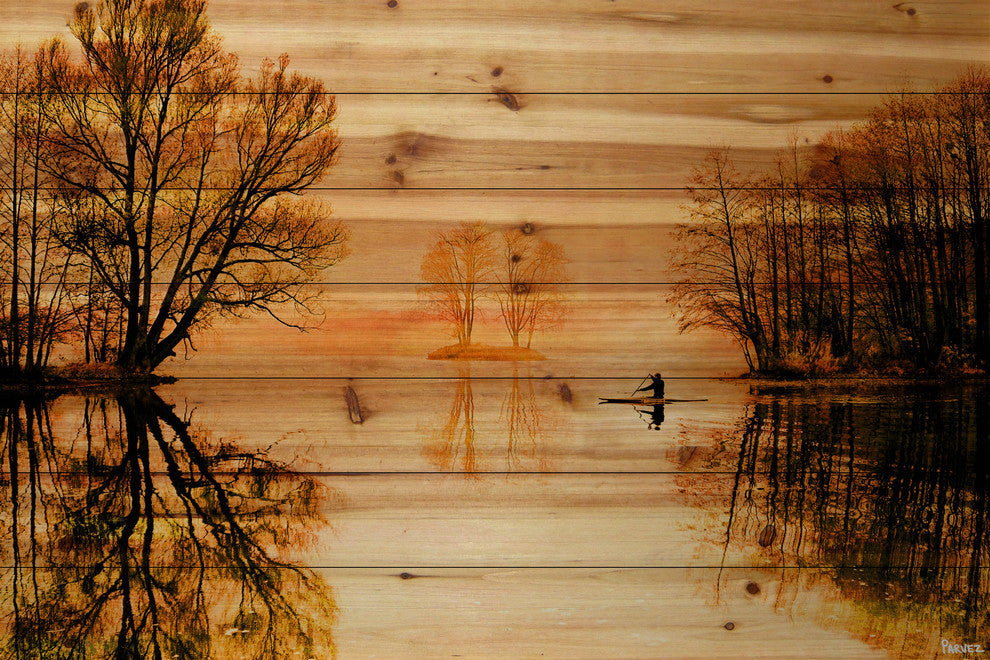 "Glass Lake" Print on Natural Pine Wood, 45"x30"