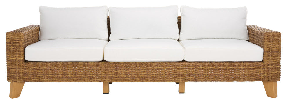 Safavieh Couture Indoor-Outdoor Margarita Wicker Patio Sofa, Natural/White