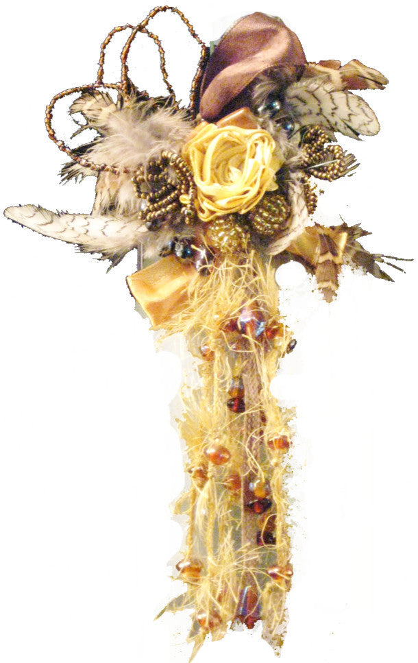 Light Gold Feathers and Ribbons Napkin Rings, Set of 4