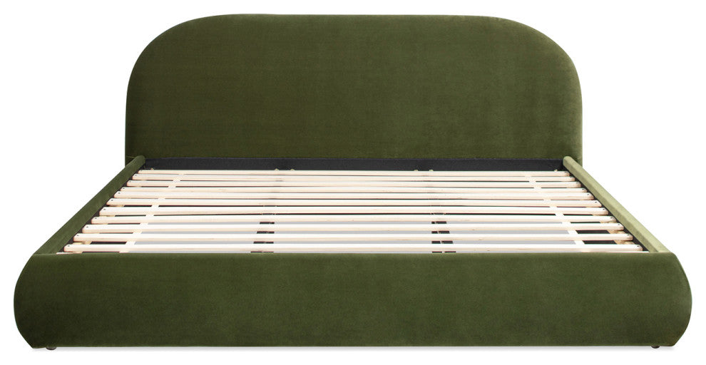 Archie Mid-Century Modern Arched Headboard Platform Bed, Olive Green, King