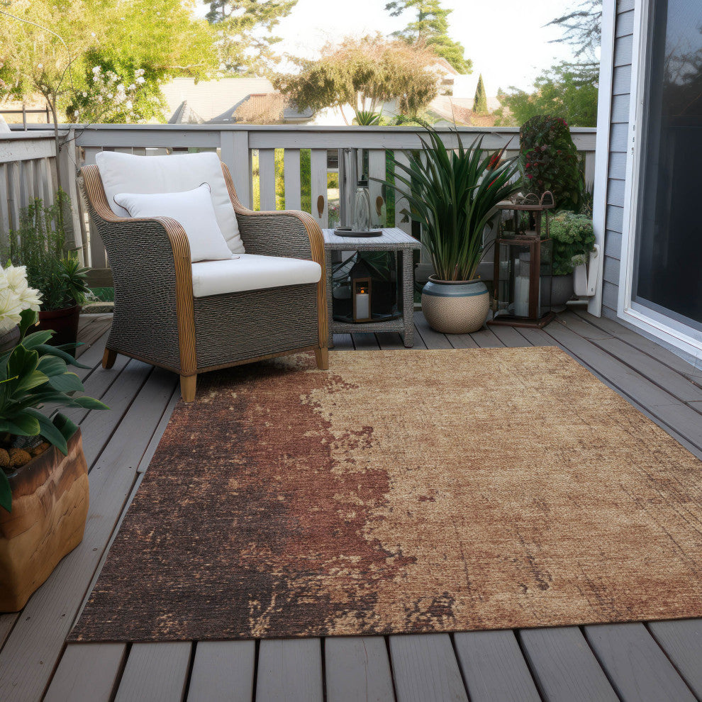Machine Washable Indoor/Outdoor Chantille ACN1904 Orange 10' x 14' Rug