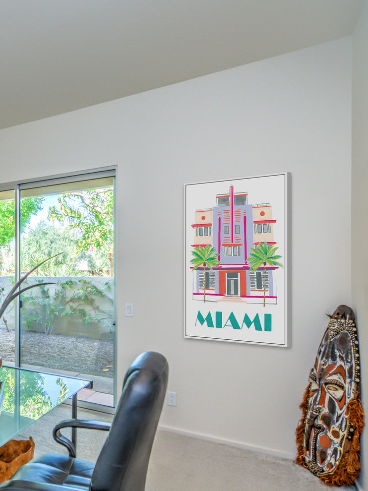 "Miami Art Deco" Floater Framed Painting Print on Canvas, 12"x18"
