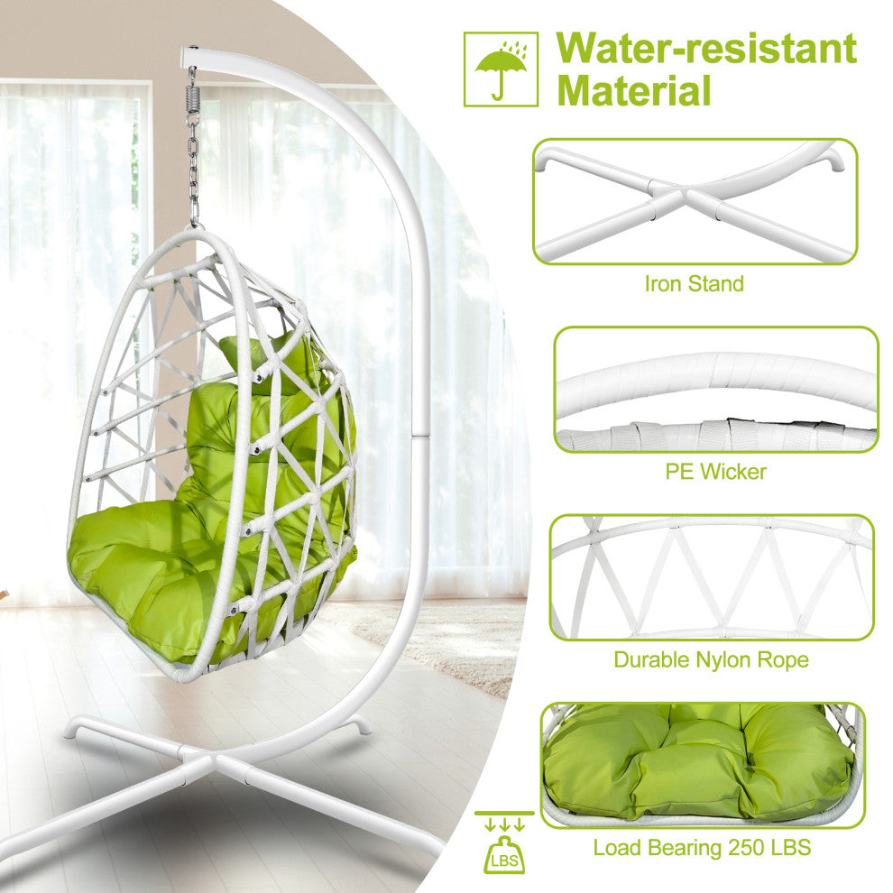 Outdoor Rattan Swing Chair Folding Hanging Egg Chair With Cushion and Pillow