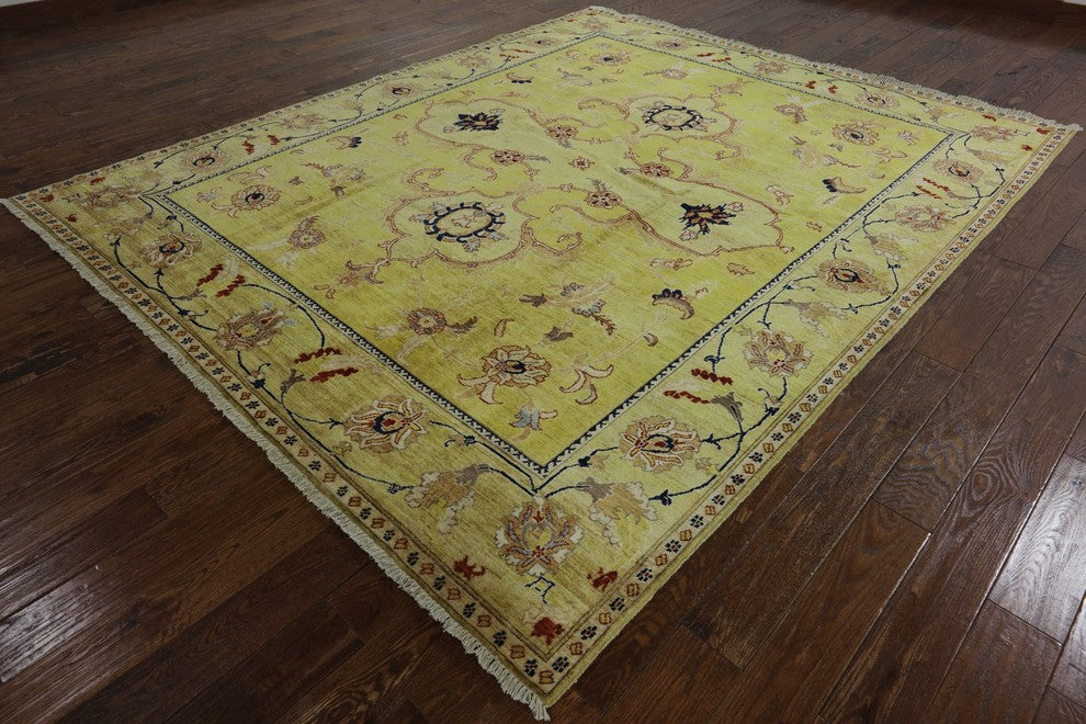 Golden Wash Signed Peshawari Chobi Hand-Knotted Wool Rug, 8'x10'