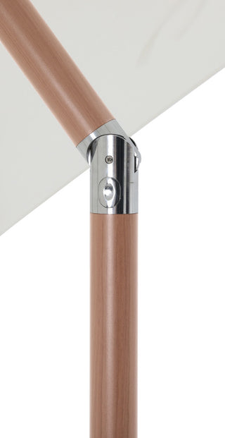 Fiji Patio Umbrella and Base, White, Teak Pole, Teak Cozumel Base