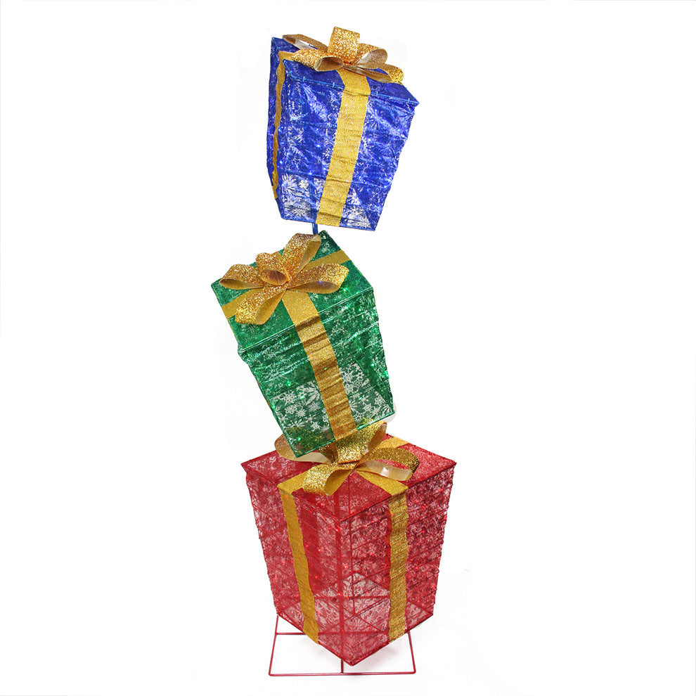3-Piece Glistening Prismatic Gift Box LED Lighted Christmas Decoration Set