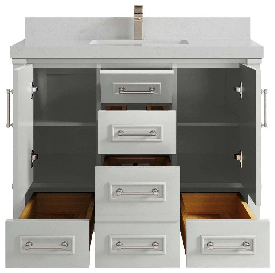 Aberdeen 42 Single Sink Bath Vanity in Coventry Gray 2" Carrara Quartz