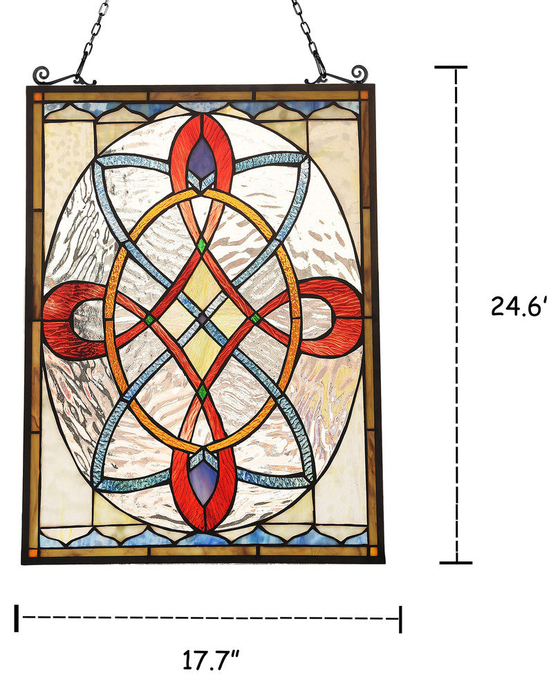 CHLOE-Lighting KATHERINE Victorian Tiffany-glass Window Panel 24" Tall