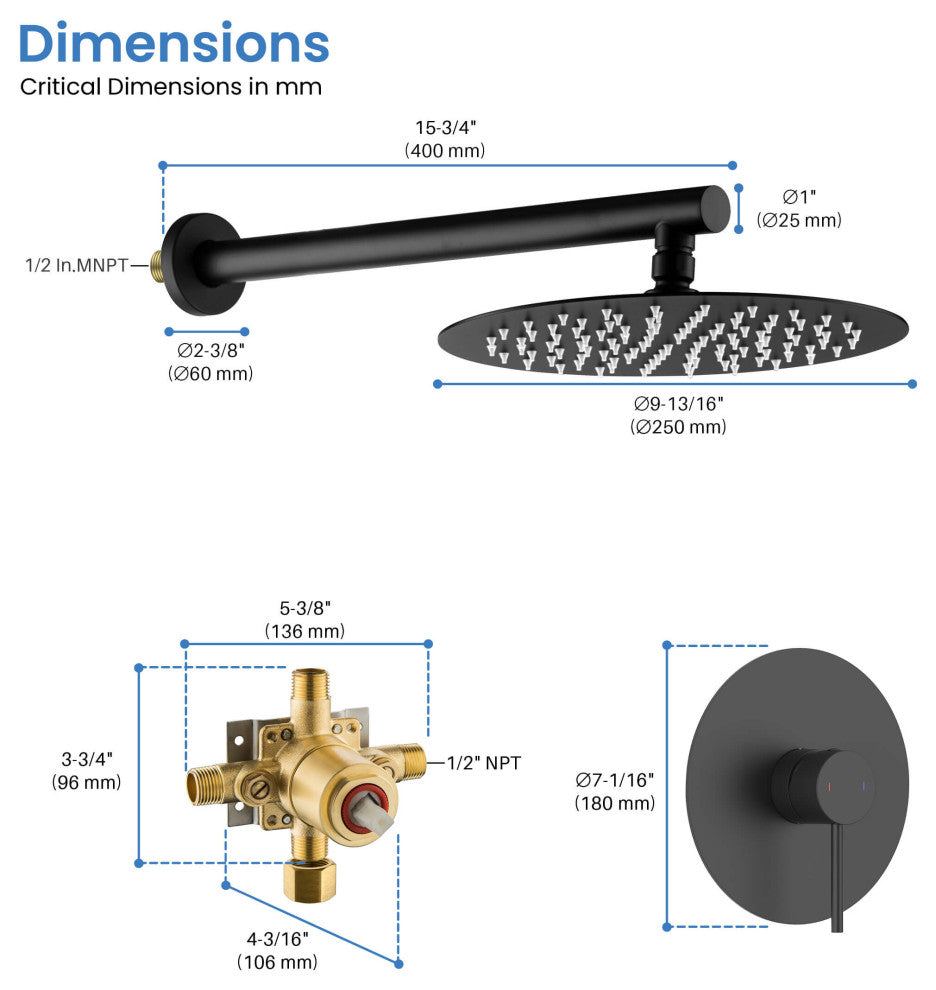 Circular Single Function Shower System, Rough, Valve, Matte Black