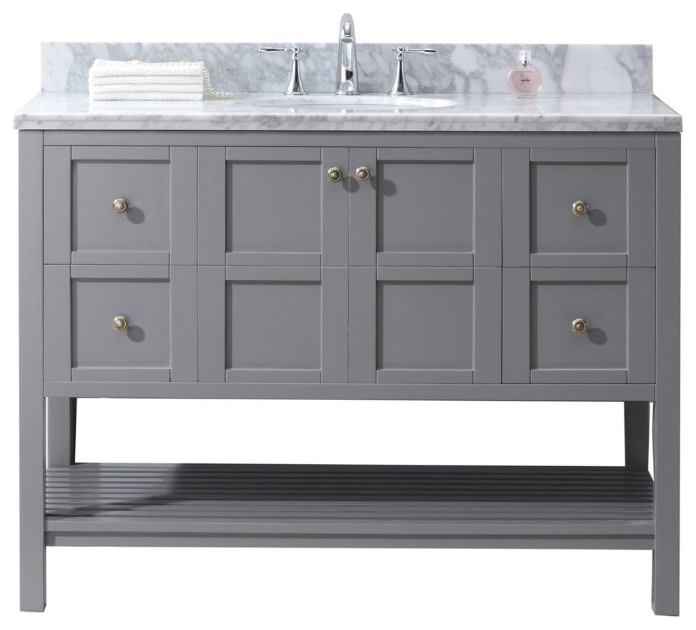 Winterfell 48" Single  Sink Grey Top Vanity in Grey with Brushed Nickel Faucet