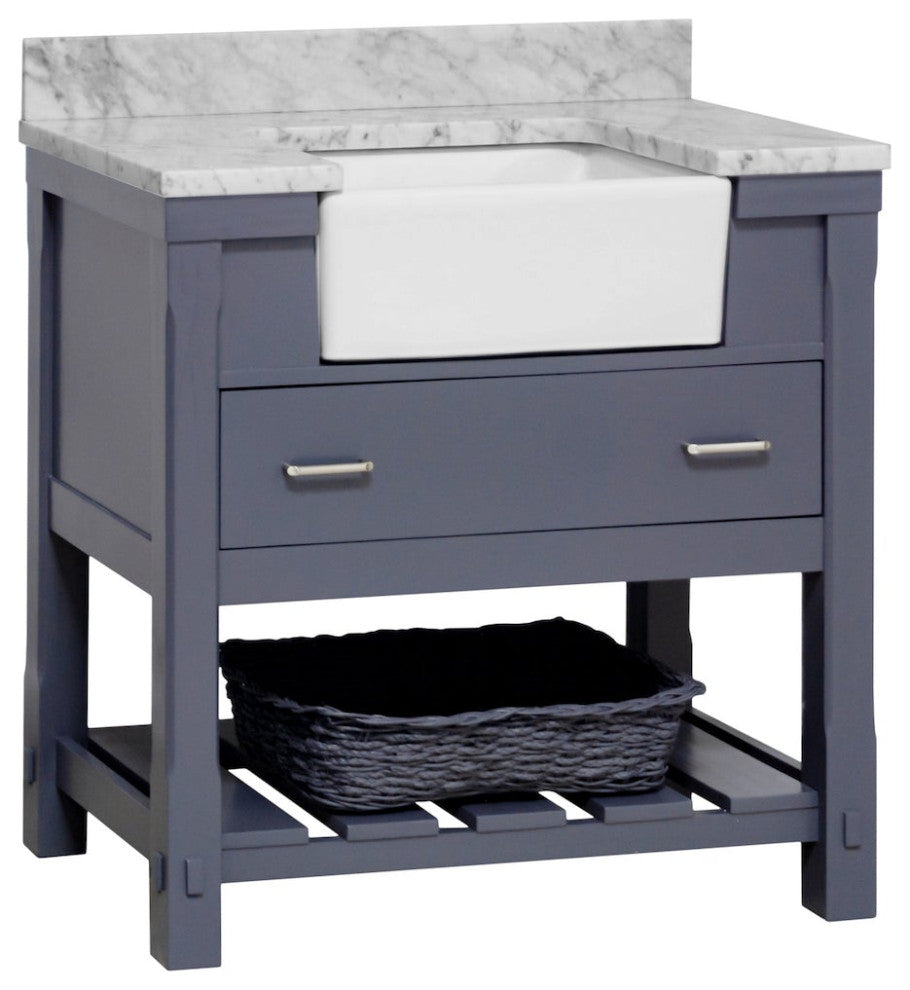 Charlotte 36" Bathroom Vanity, Marine Gray, Carrara Marble Top