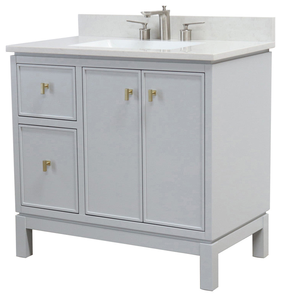 37" Single Sink Vanity, French Gray With Engineered Stone Top