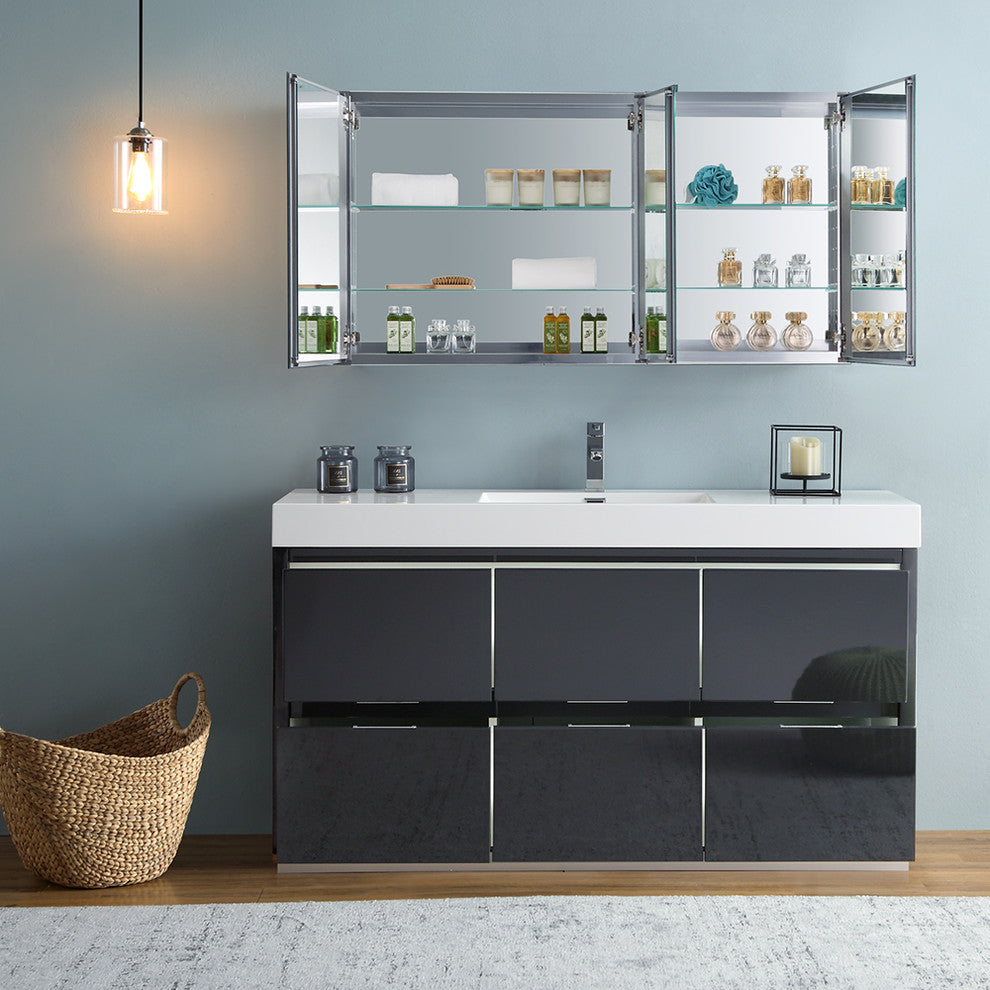 Valencia 60" Dark Slate Gray Free Standing Vanity Set, Cabinet, Faucet FFT9161BN