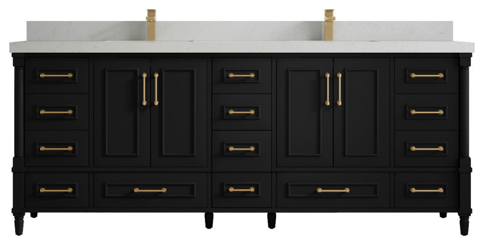 Aberdeen 84 Double Sink Bath Vanity in Black 2" Carrara Quartz