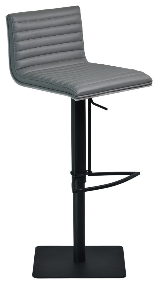 Gray Faux Leather Armless Swivel Bar Stool With Black Metal Base