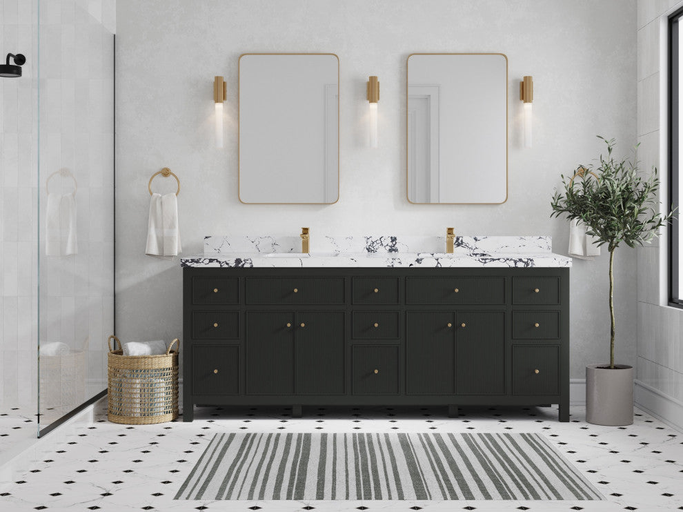 Sonoma 84" Double Sink Bath Vanity in Black Top, 2" Viola Night