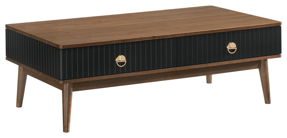 Amigo Black Veneer and Walnut Wood Coffee Table