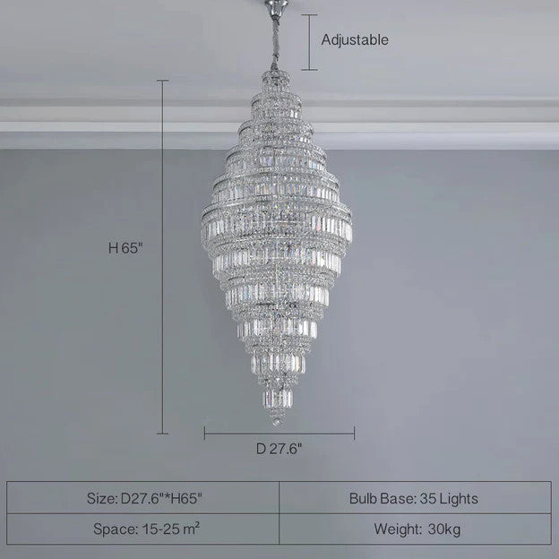 Chrome Extra Large Crystal Chandelier  27.6D"x65H", White Light