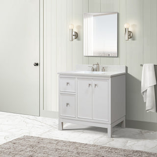 37" Single Sink Vanity, White With Engineered Stone Top