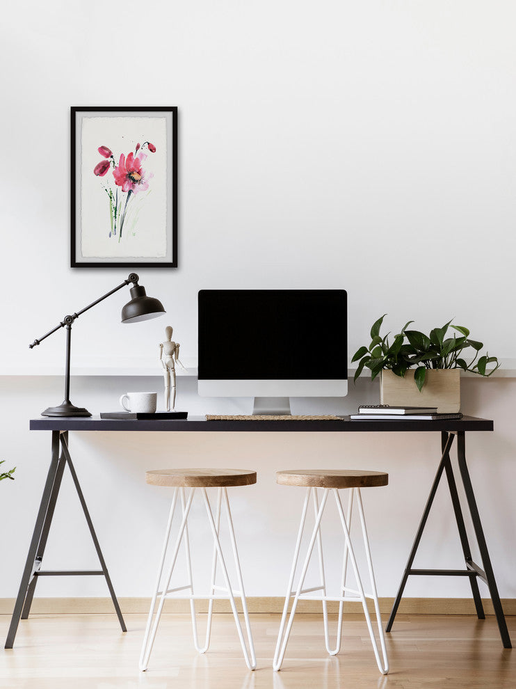 "Blooming Pink Smudge" Framed Painting Print, 30"x45"