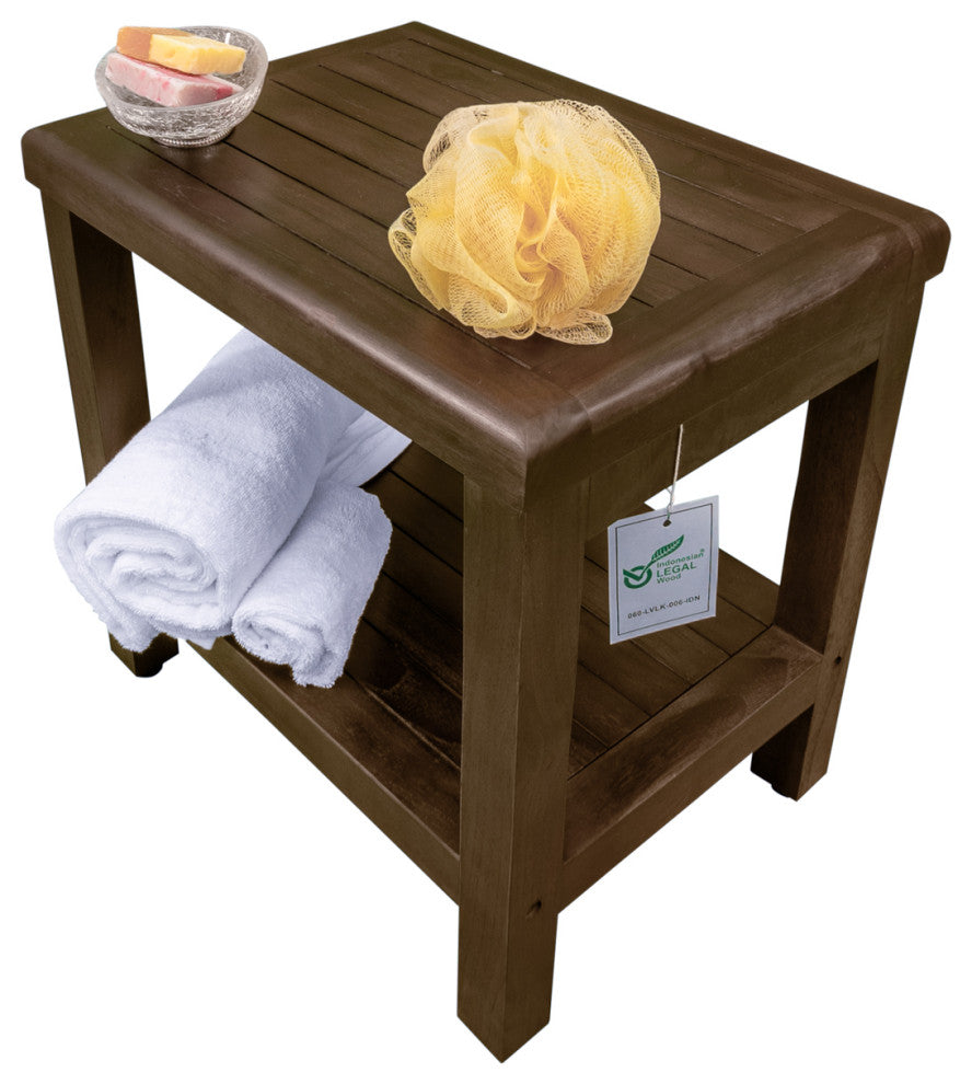 DecoTeak Classic 18" Teak Shower Bench With Shelf