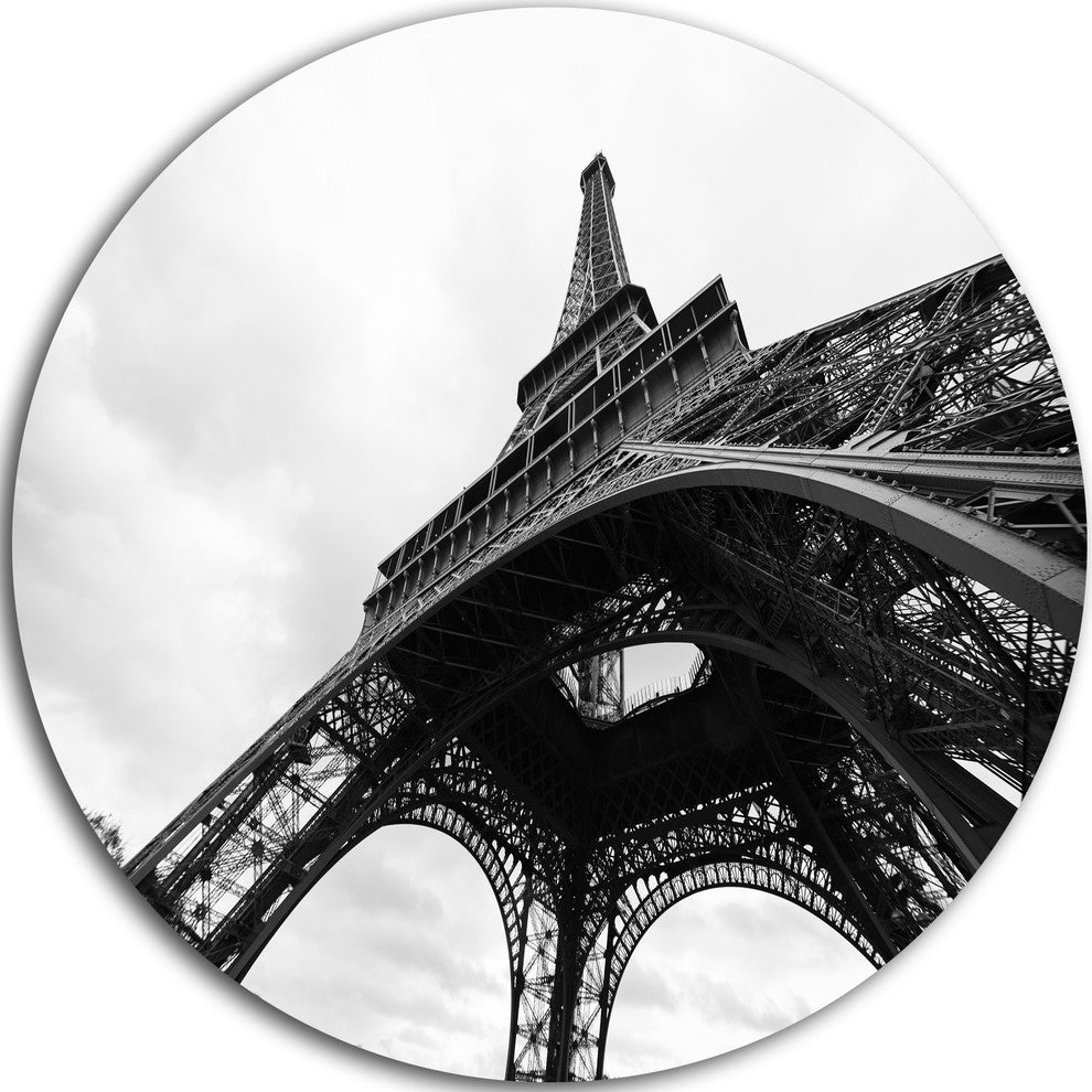 Paris Eiffel Tower Black And White Side View, Disc Metal Artwork, 36"