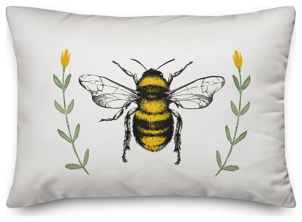 Bee Watercolor Flowers 14x20 Spun Poly Pillow