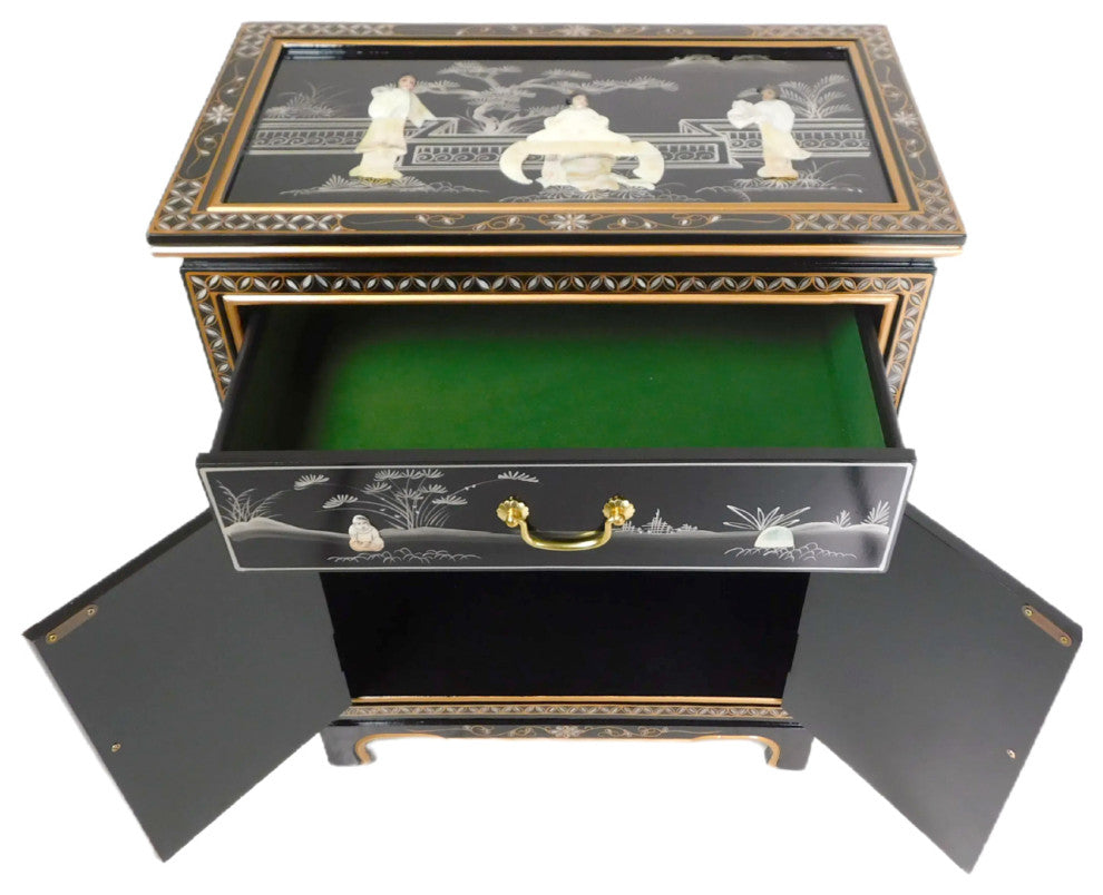 Black Lacquer 30" Shoe Cabinet 14" With Mother of Pearl