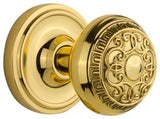 Classic Rosette Interior Mortise Egg & Dart Door Knob, Polished Brass