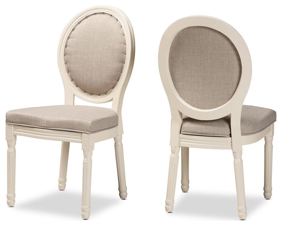 Alba Traditional French Inspired Dining Chair, Set of 2, Gray/White (Fabric)