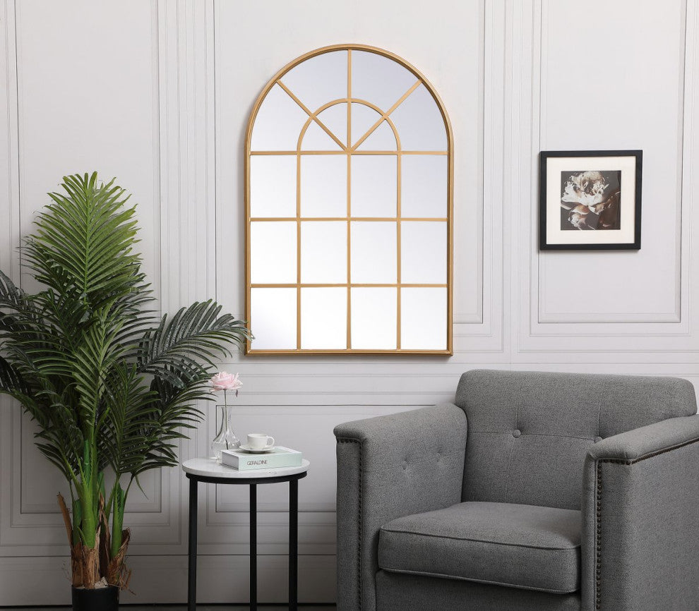 Macey Metal Windowpane Mirror, 28"x41", Brass