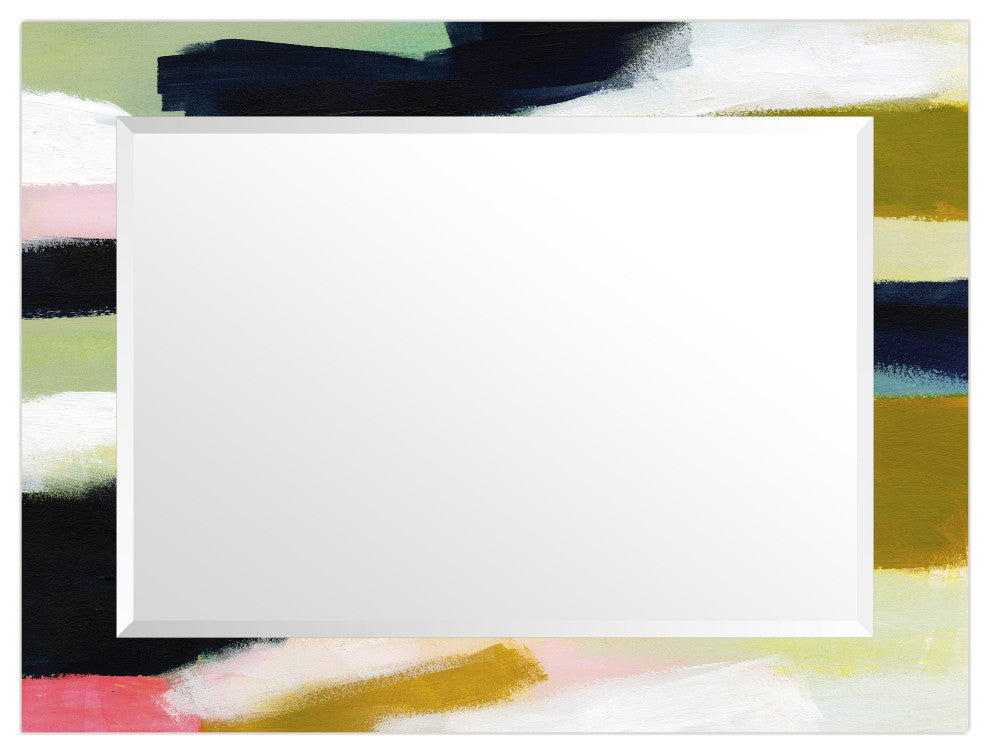 "Sunder" Beveled Mirror on Printed Abstarct Tempered Art Glass, 40x30"