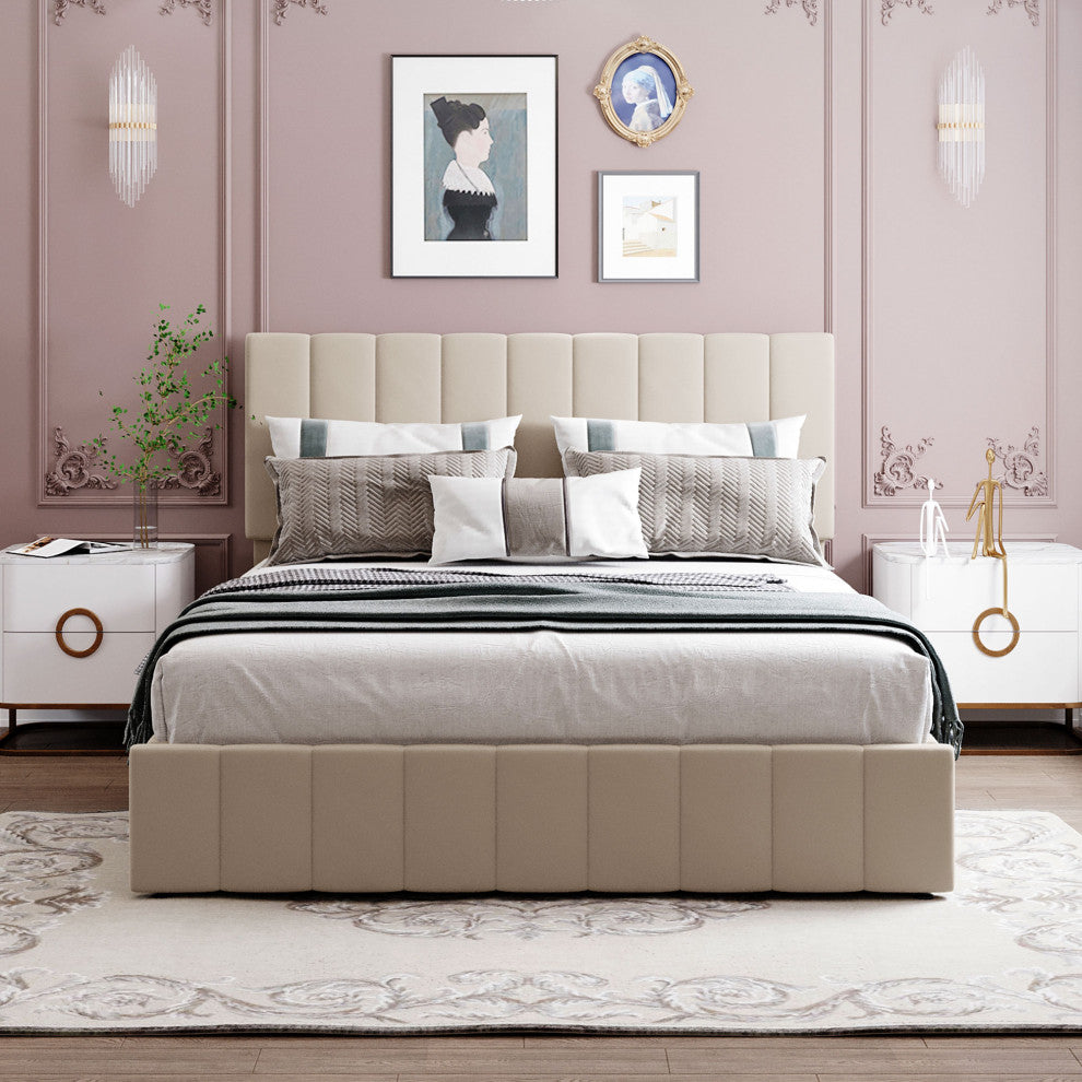 Gewnee Queen size Upholstered Platform bed in Beige