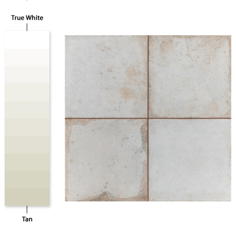 Kings Root Ceramic Floor and Wall Tile, Distressed White