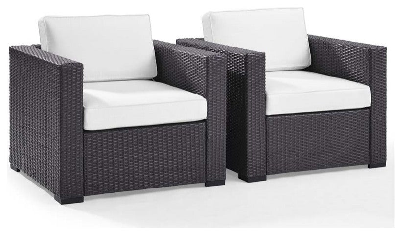 Crosley Furniture Biscayne Fabric Patio Arm Chair in Brown/White (Set of 2)