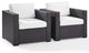 Crosley Furniture Biscayne Fabric Patio Arm Chair in Brown/White (Set of 2)