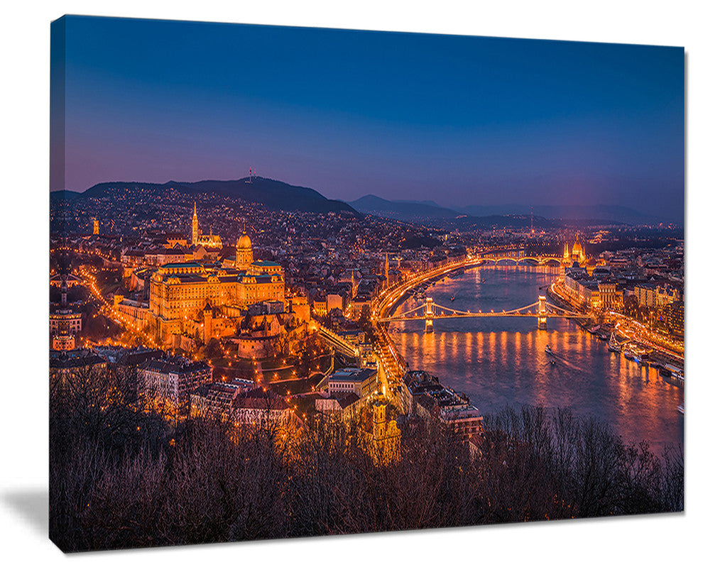 "Night View of Budapest City" Seashore Canvas Art, 20"x12"