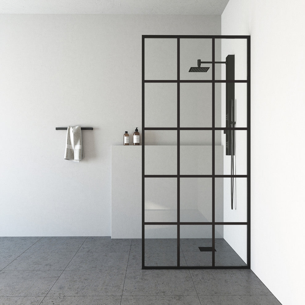VIGO Mosaic Framed Fixed, Matte Black, Shower Screen, 34" W X 74" H, Clear Glass