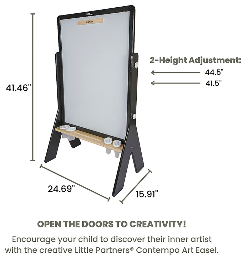 Little Partners Contempo Adjustable Height Art Easel, Charcoal With Natural