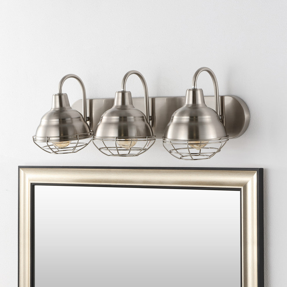 Levi 24.5" 3-Light Industrial Farmhouse Iron LED Vanity, Nickel