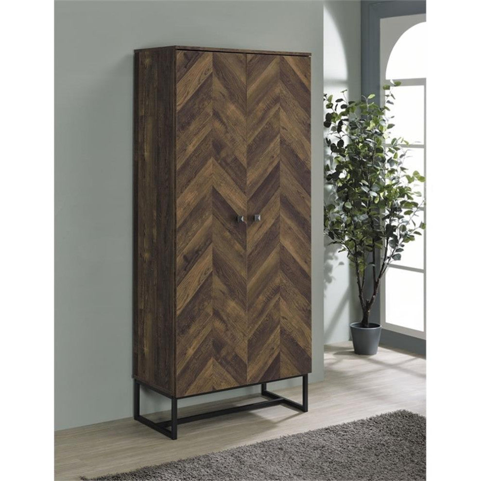 Coaster Farmhouse Wood 2-Door Accent Storage Cabinet with Metal Base in Oak