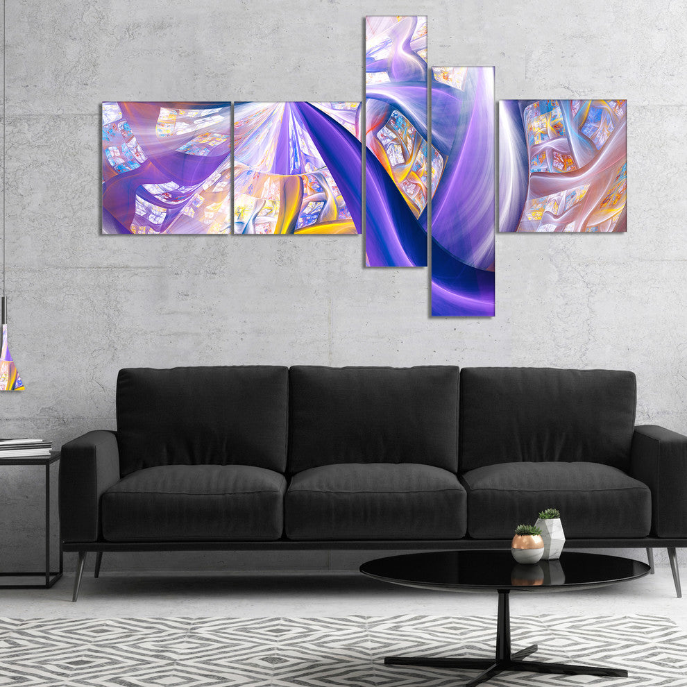 Purple Gold Fractal Plant Stems, Abstract Canvas Art Print, 60"x32", 5 panels